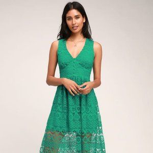 Lulus Green Lace Sleeveless Midi Dress